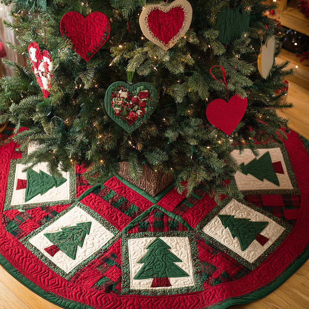Festive Checks Christmas Quilted Tree Skirt Christmas Tree Decor Xmas Gifts For Enthusiasts