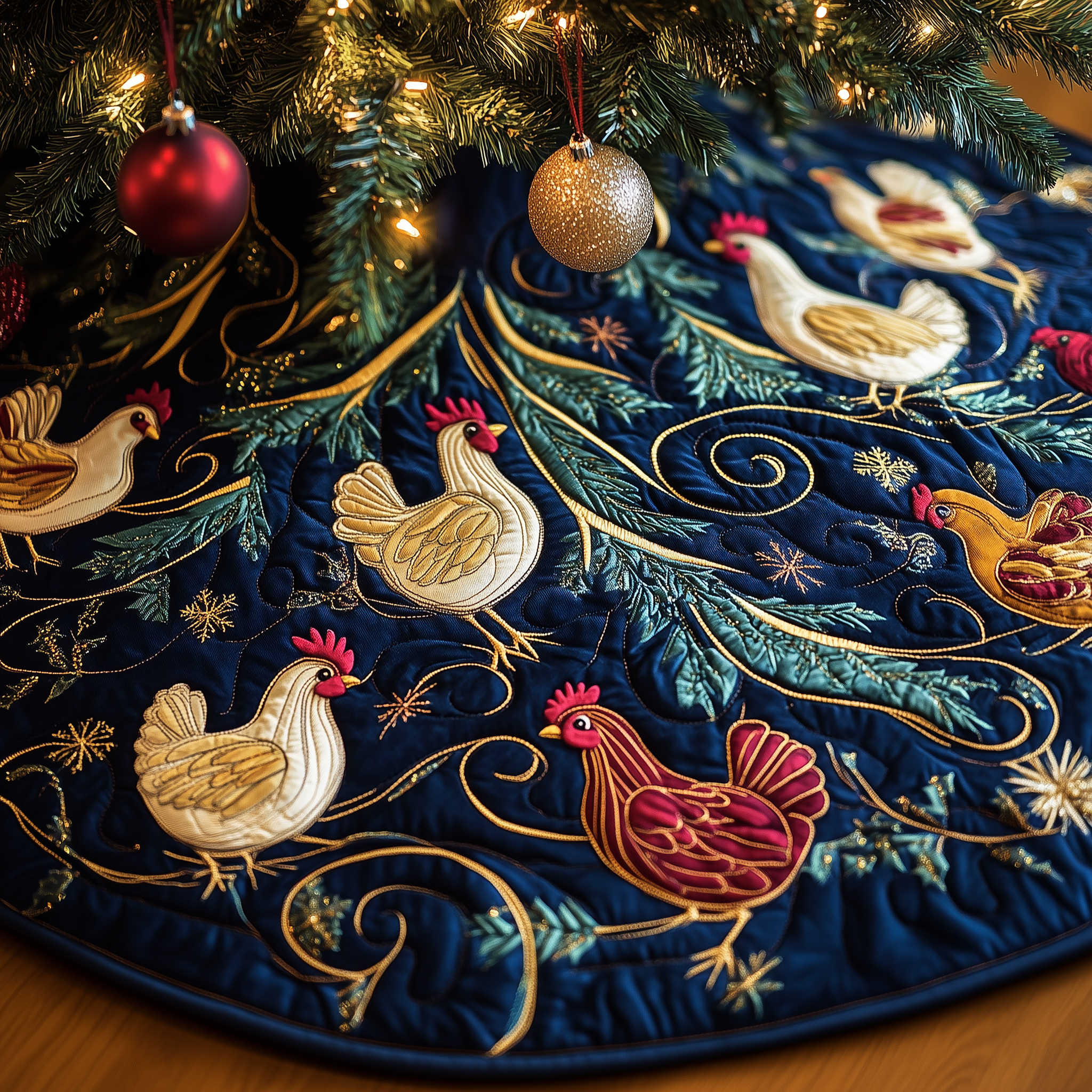 Festive Chicken Quilted Tree Skirt Indoor Tree Decorations Chicken Christmas Gifts For Owners