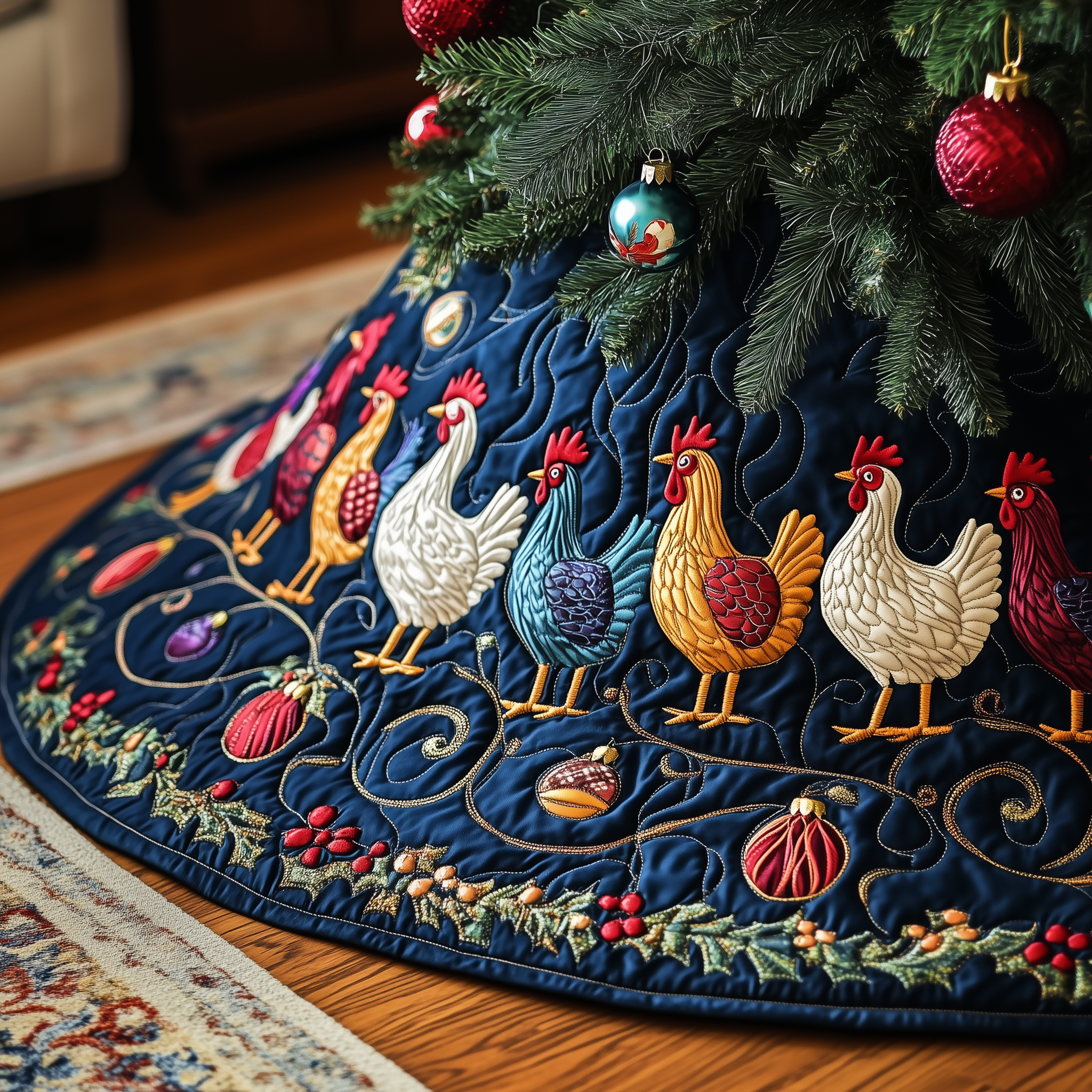 Festive Chicken Quilted Tree Skirt Must-Have Holiday Decor Merch