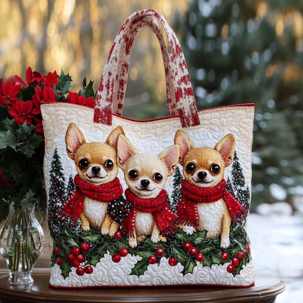 Festive Chihuahua Quilted Tote Bag Gifts Pet Lovers