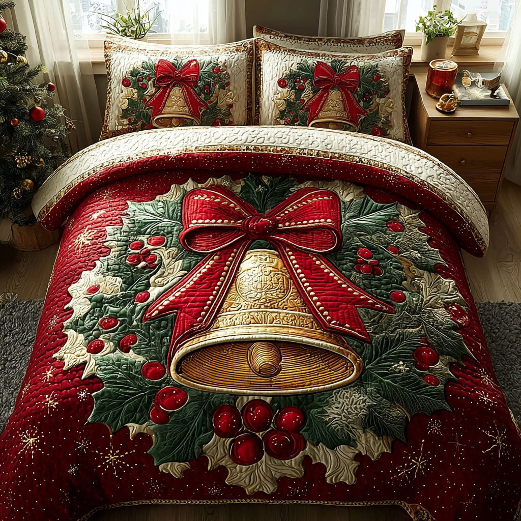 Festive Chimes Quilted Bedding Set Holiday Duvet Sets Christmas Presents For Relatives