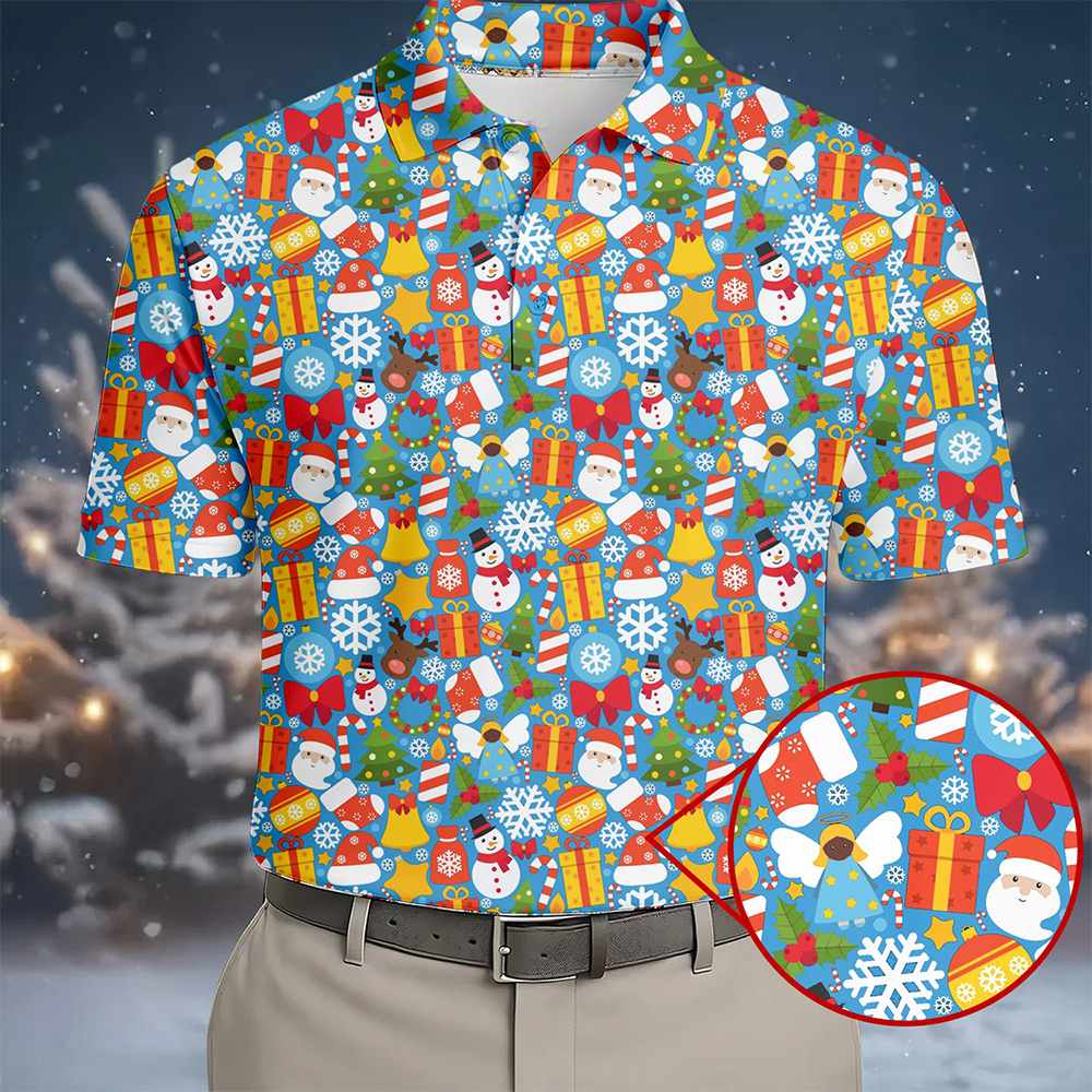Festive Christmas Blue Golf Polo Shirt Winter Clothing Golf Player Christmas Presents
