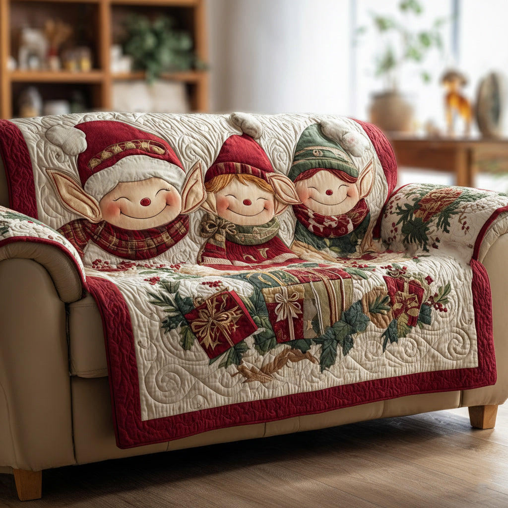 Festive Christmas Elf Quilted Sofa Cover Holiday Living Christmas Decor Christmas Gifts For Friends