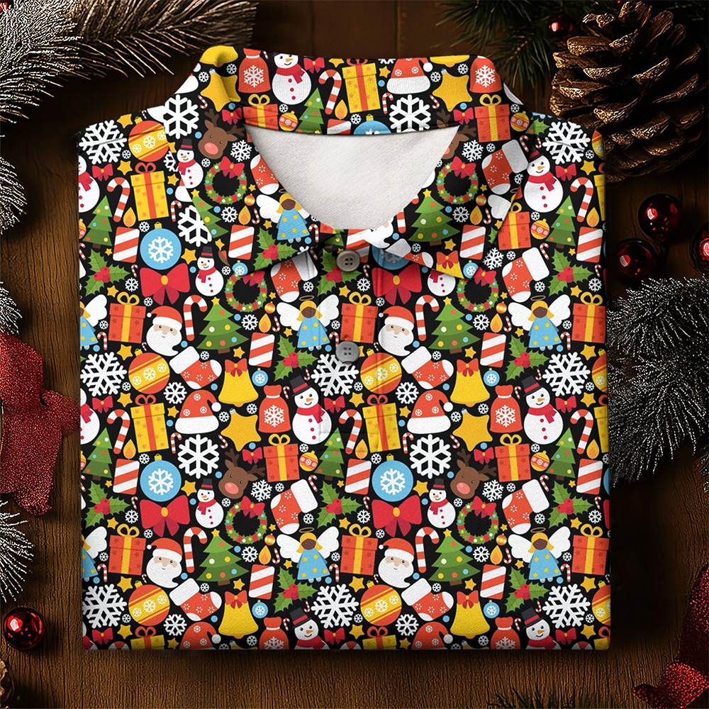 Festive Christmas Golf Polo Shirt Winter Clothing Christmas Golf Attire For Men