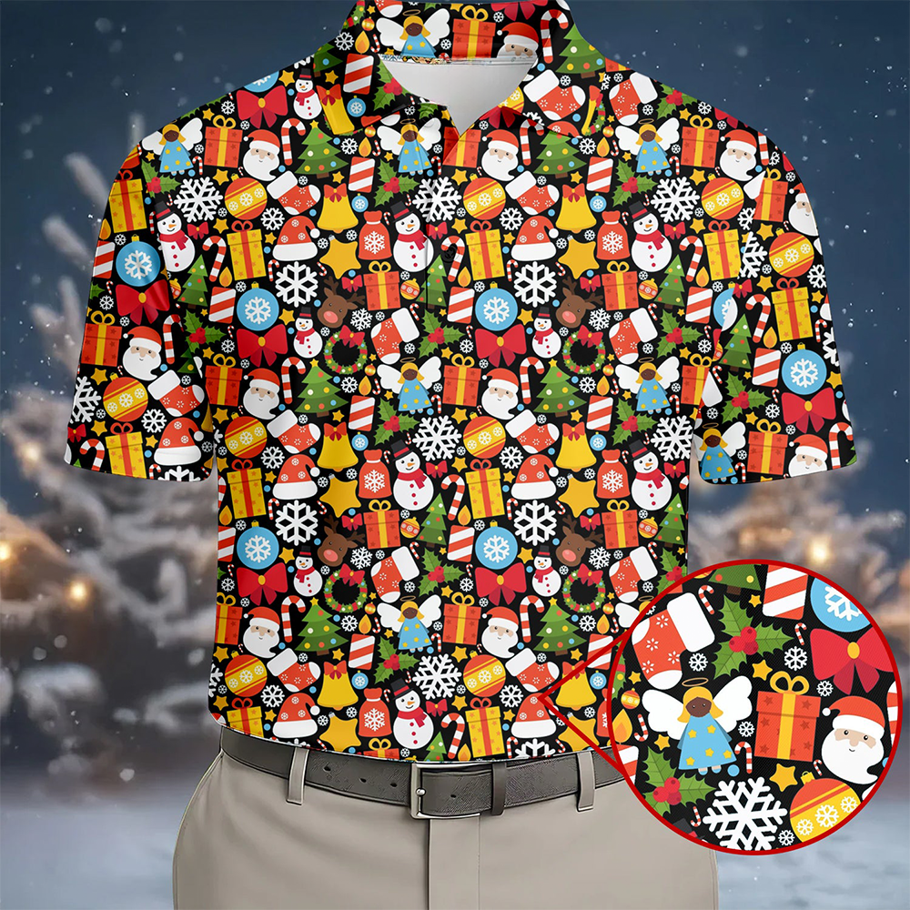 Festive Christmas Golf Polo Shirt Winter Clothing Golf Shirt Christmas Gifts For Men