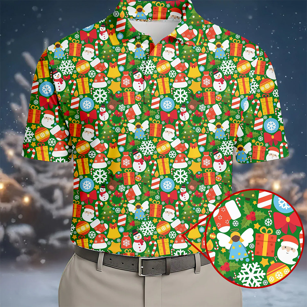 Festive Christmas Green Golf Polo Shirt Christmas Clothes Golf Enthusiasts Xmas Presents