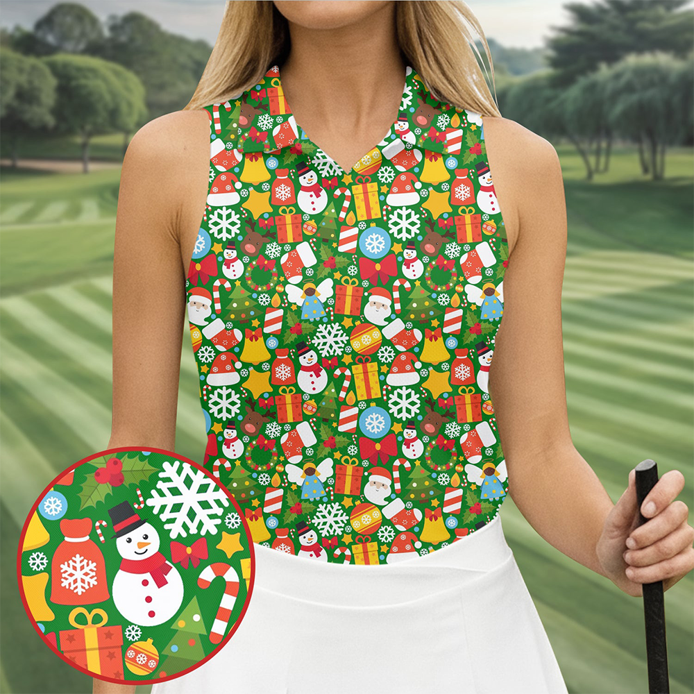 Festive Christmas Green Golf Shirt Christmas Golf Shirt Ladies Golf Shirts Golf Gifts For Women Golfing Apparel