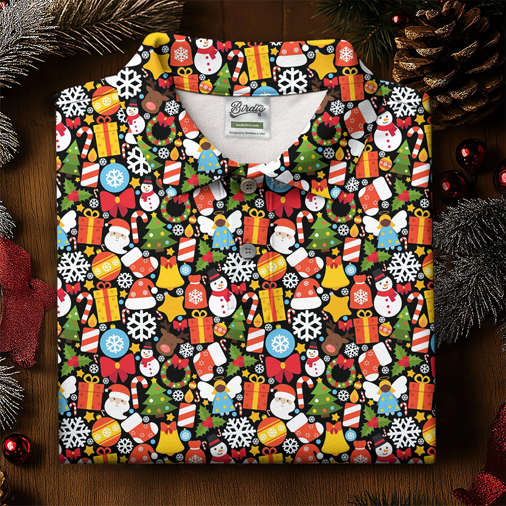 Festive Christmas Holiday Polo Shirt Golf Shirt Christmas Gifts For Golf Enthusiasts