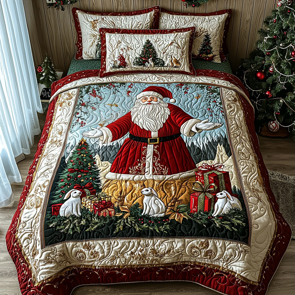 Festive Claus Quilted Bedding Set Holiday Duvet Sets Xmas Gifts For Mother In Law