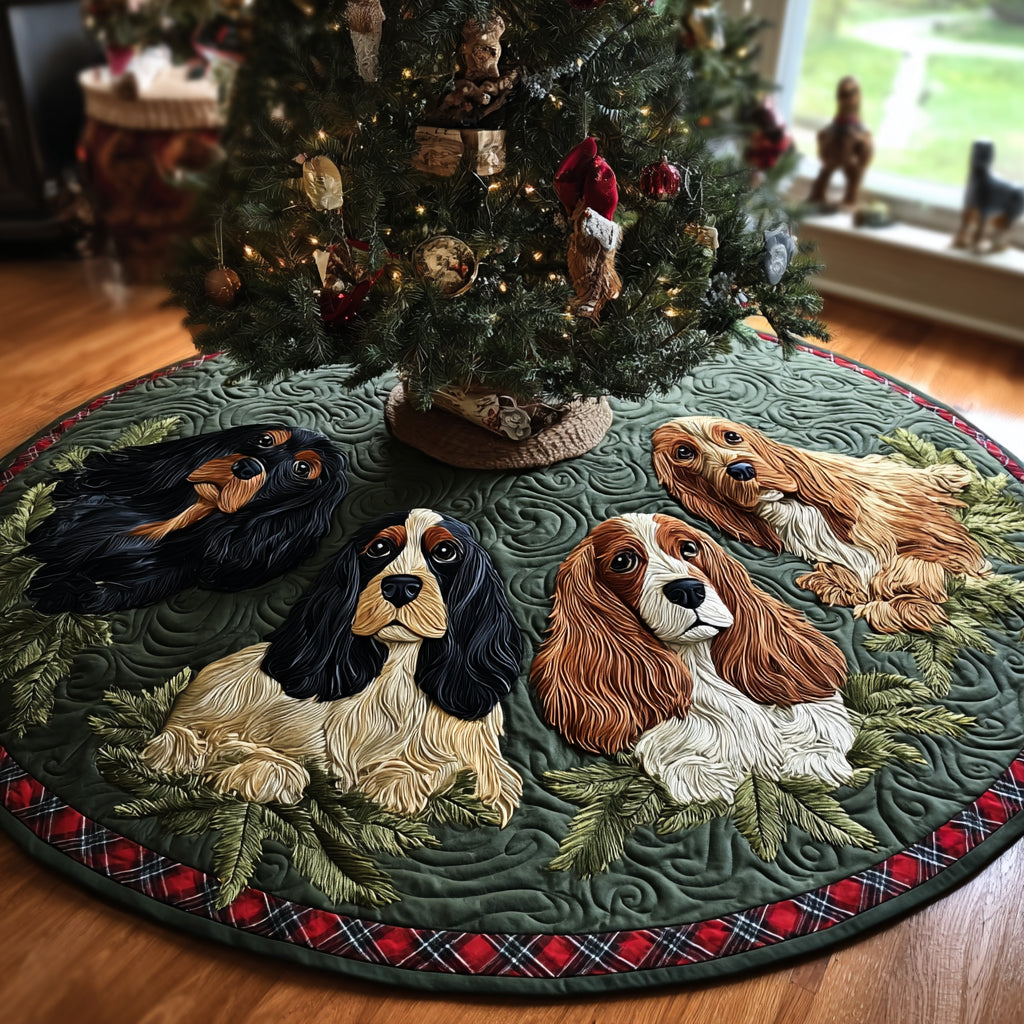 Festive Cocker Whirl Christmas Quilted Tree Skirt Holiday Home Decor Gifts For Cocker Spaniel Lovers