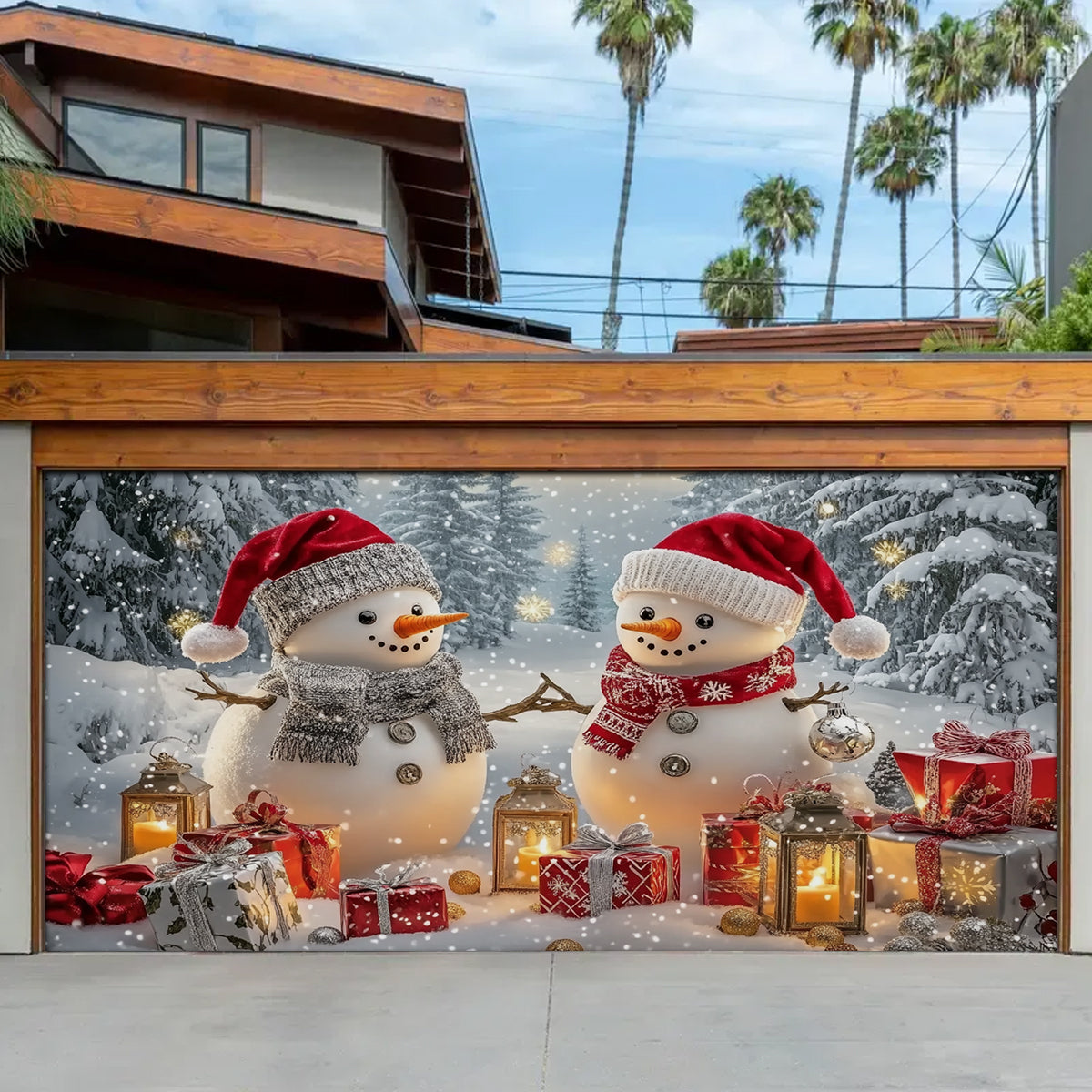 Festive Couple Snowman Christmas Garage Door Banner Xmas Home Decor Christmas Presents