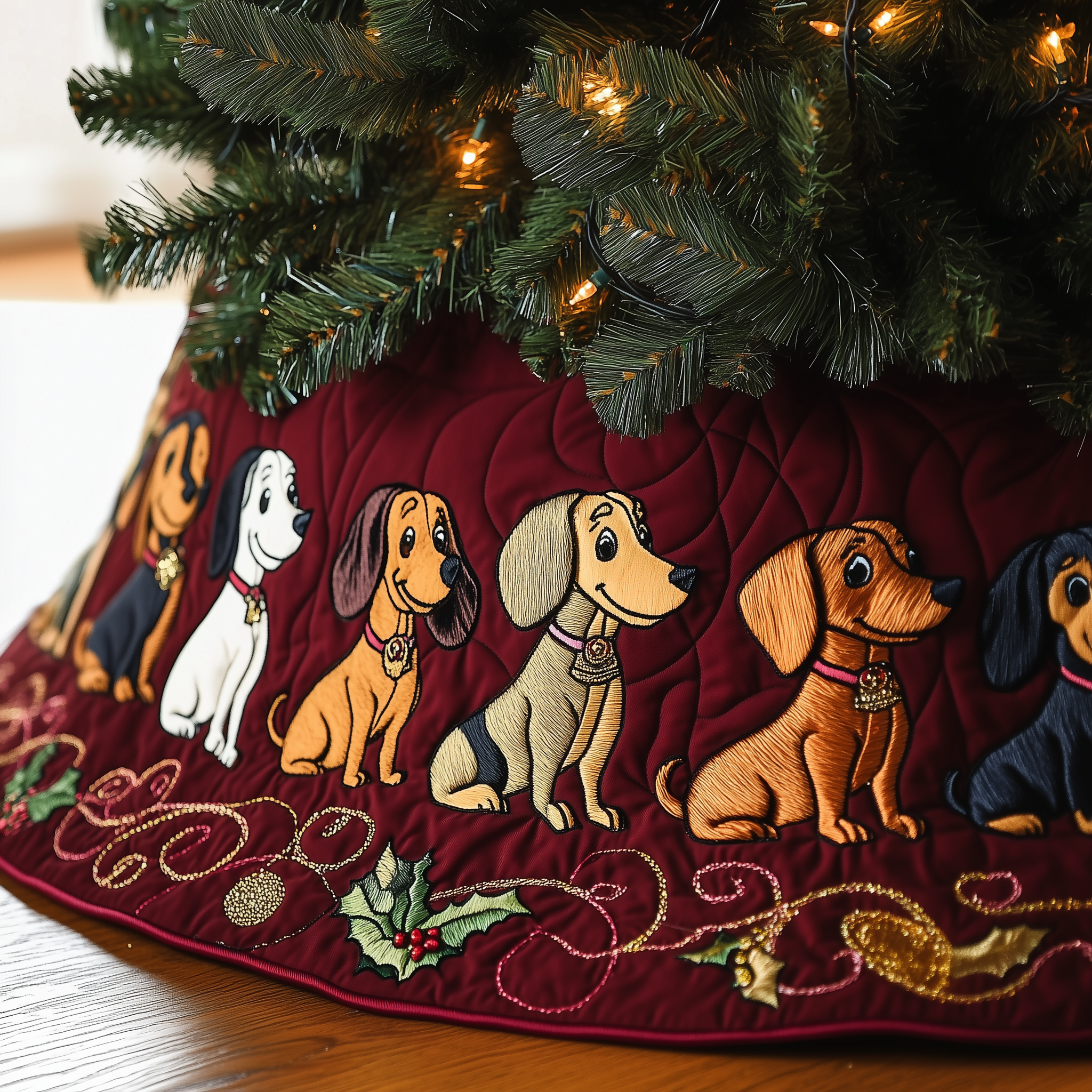 Festive Dachshund Quilted Tree Skirt Charming Tree Skirt Gift Idea