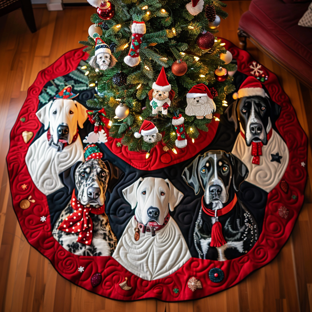 Festive Dane Wonderland Christmas Quilted Tree Skirt Holiday Living Room Decor Winter Holiday Decor