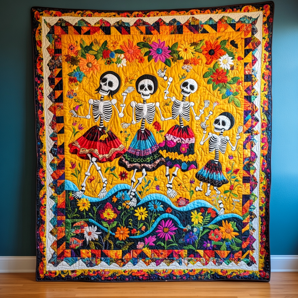Festive Dia De Los Muertos Quilted Blanket Skull Gifts For Her