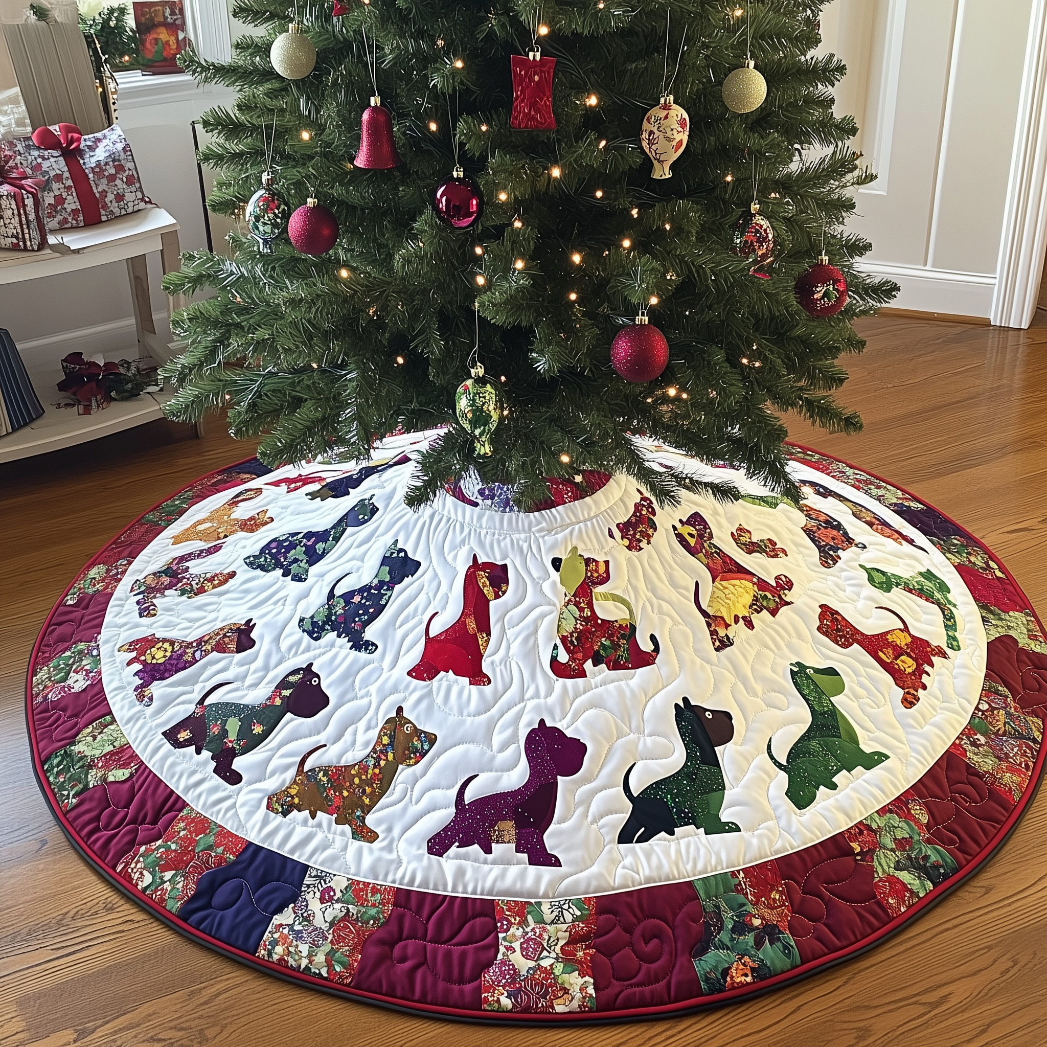 Festive Dog Quilted Tree Skirt Modern Tree Skirt Best Secret Santa Gifts