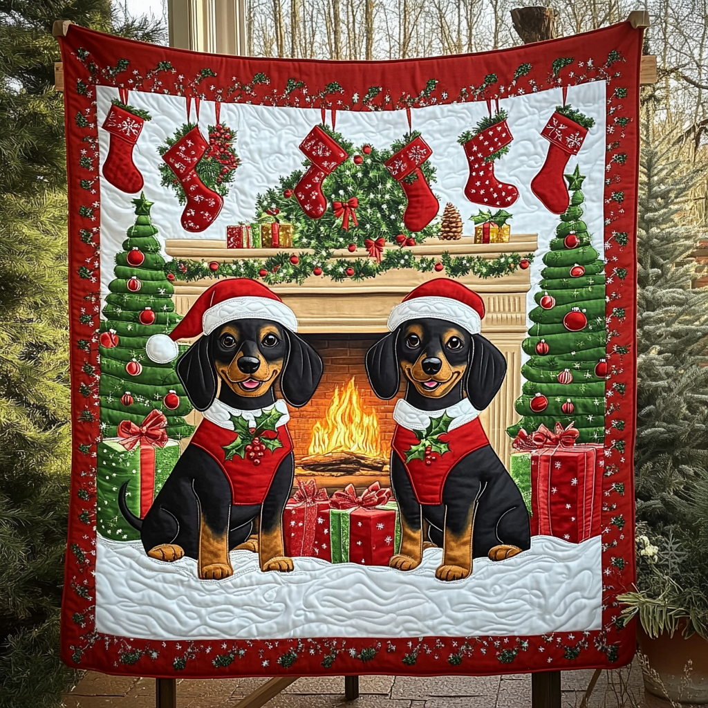 Festive Doxie Parade Quilted Blanket Best Gifts For Dog Owners