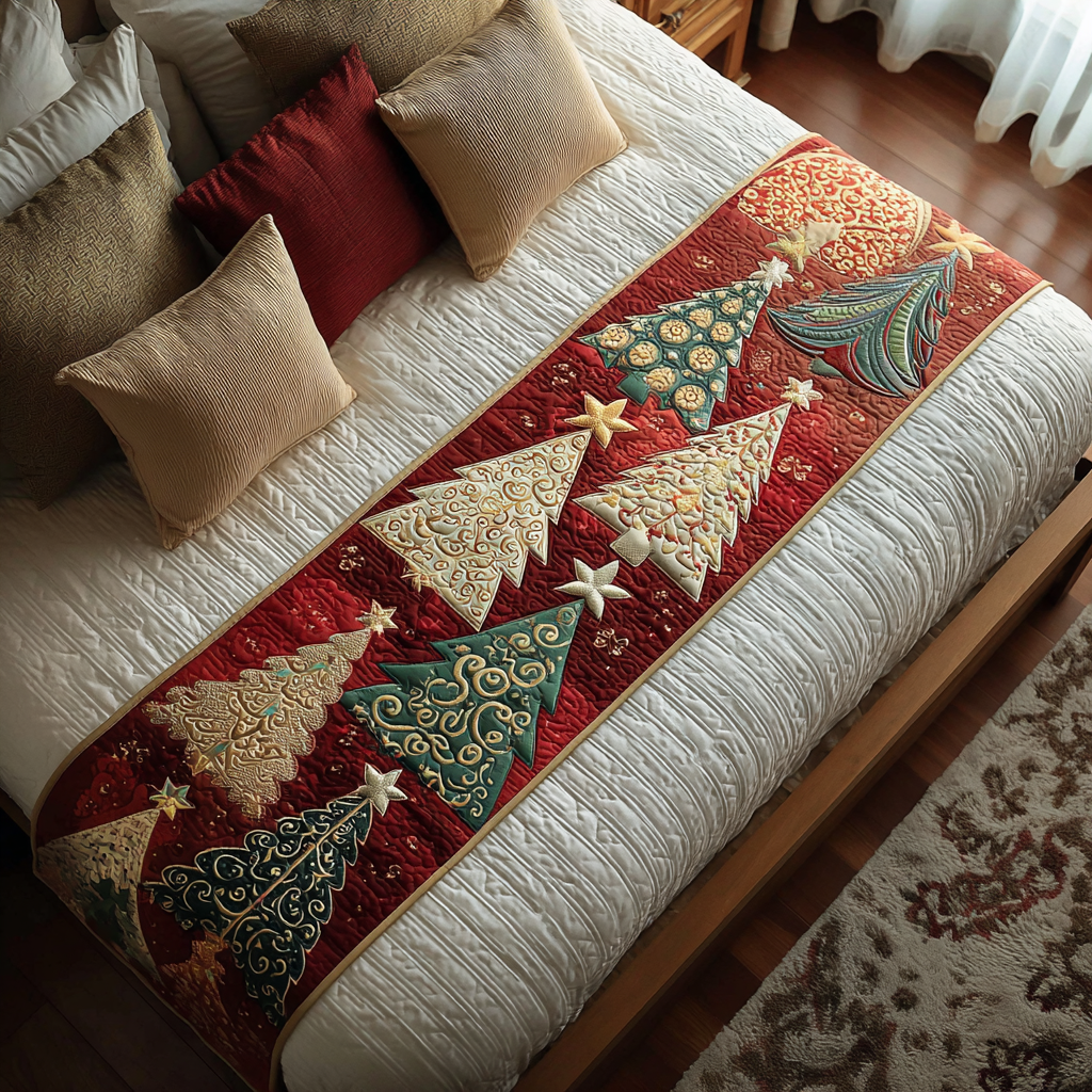 Festive Dreams Quilted Bed Runner Christmas Bed Scarf Family Christmas Presents