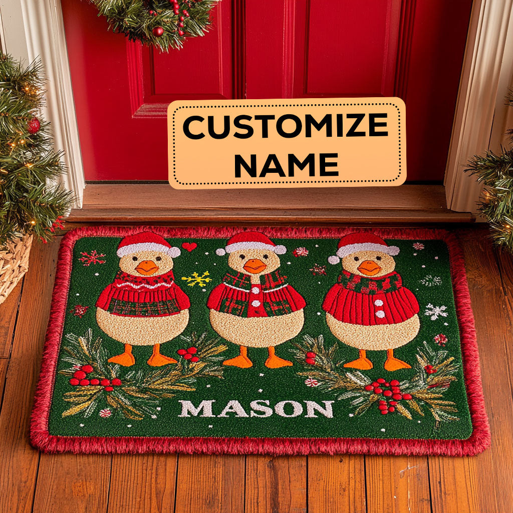 Festive Duck Custom Personalized Doormat Best Gift For Friends and Family on Christmas Day
