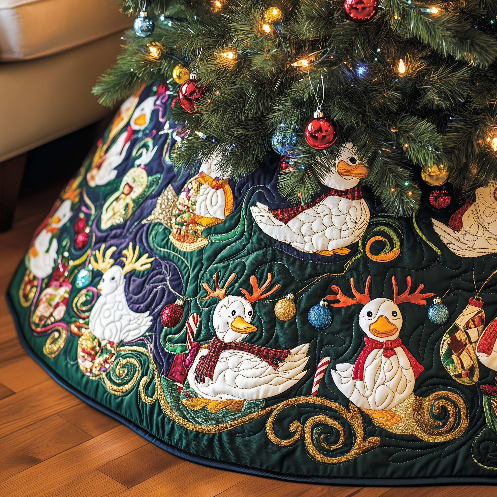 Festive Duck Quilted Tree Skirt Heartwarming Fatherâ€™s Day Gift Merch
