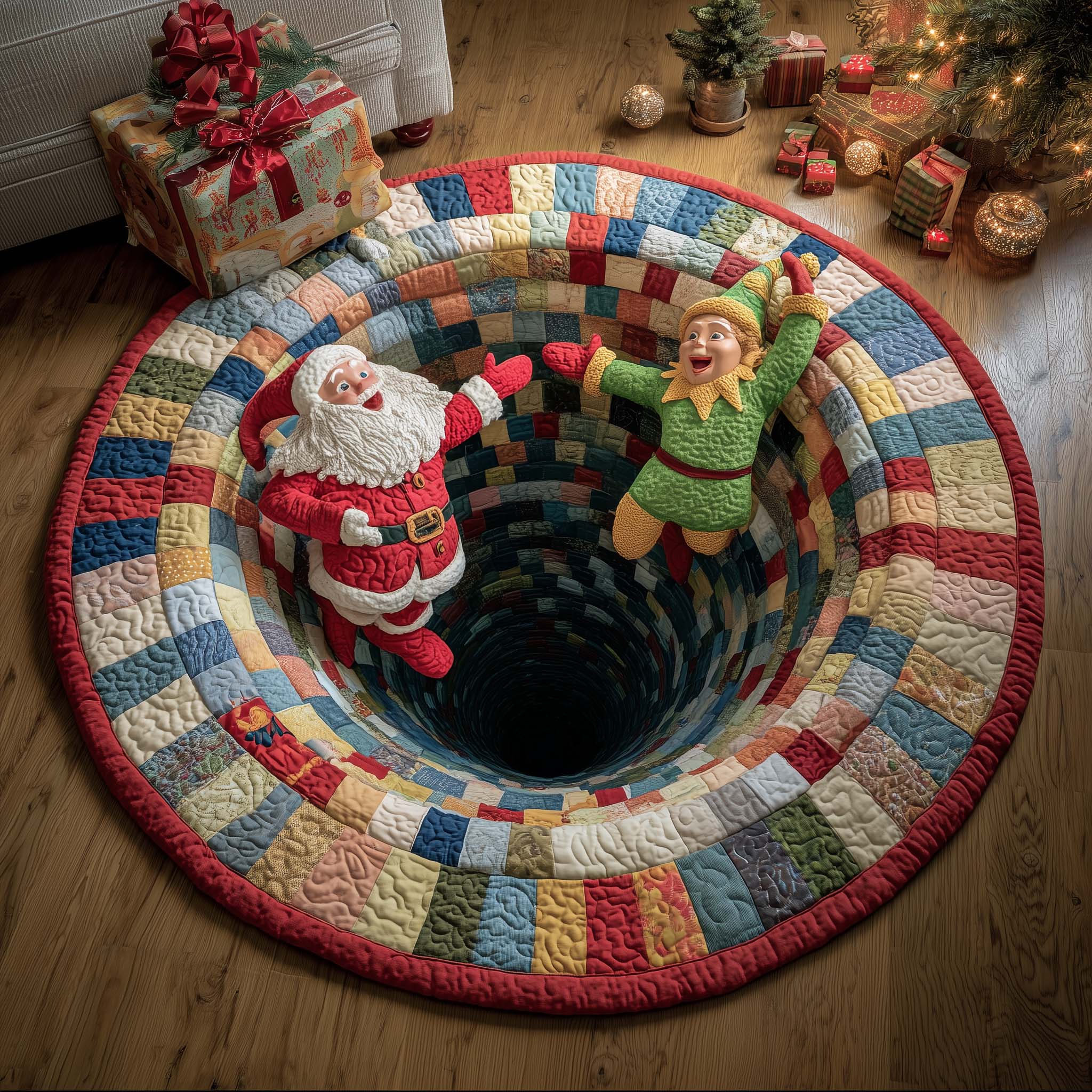 Festive Duo Quilted Round Mat Comfortable Quilted Round Mat for Relaxing Moments