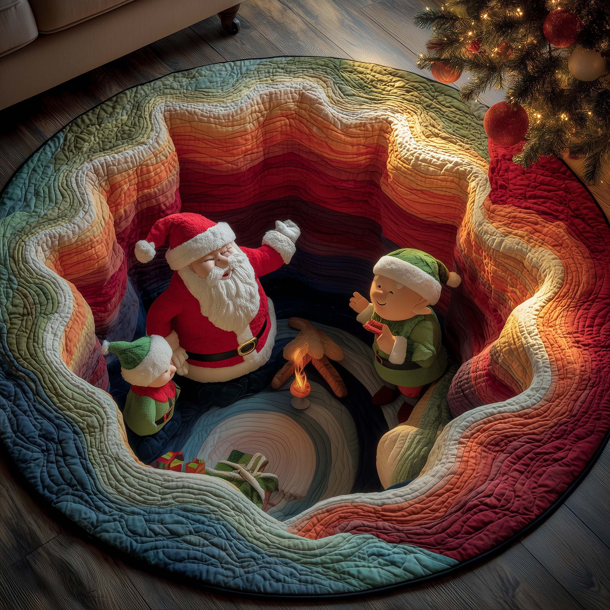Festive Duo Quilted Round Mat Non-Slip Quilted Round Mat for Safety and Style