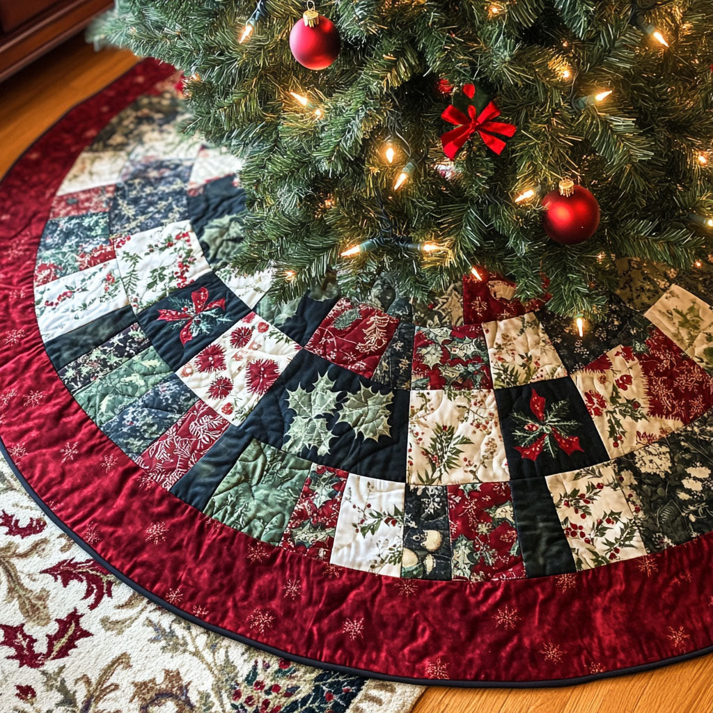 Festive Elegance Quilted Christmas Tree Skirt Christmas Holiday Decor Home