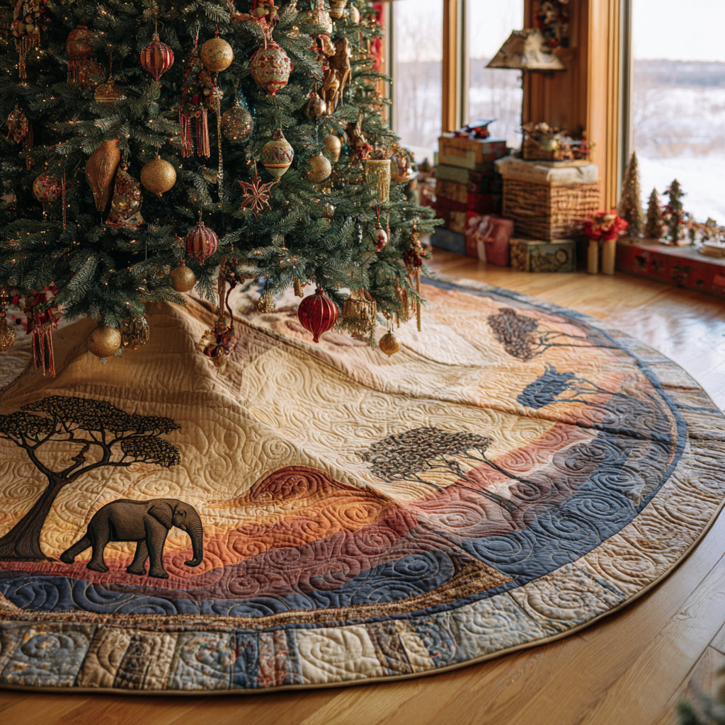 Festive Elephant Christmas Quilted Tree Skirt Holiday Decor Animal Lover Christmas Gifts