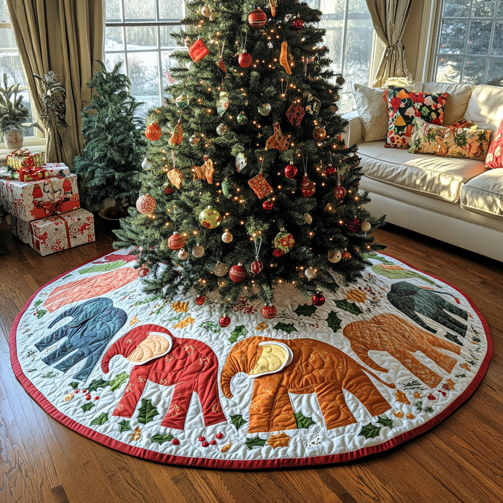 Festive Elephants Quilted Christmas Tree Skirt Thoughtful Christmas Tree Skirt Gift Idea