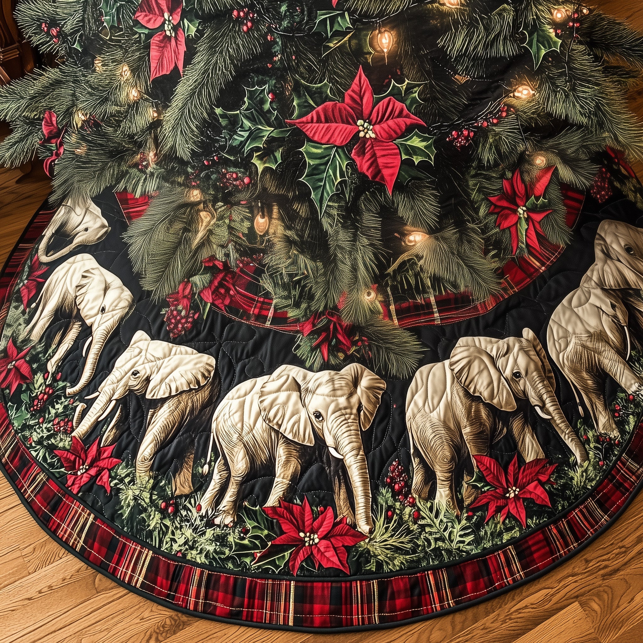 Festive Elephants Quilted Tree Skirt Adorable Easter Gift Merch