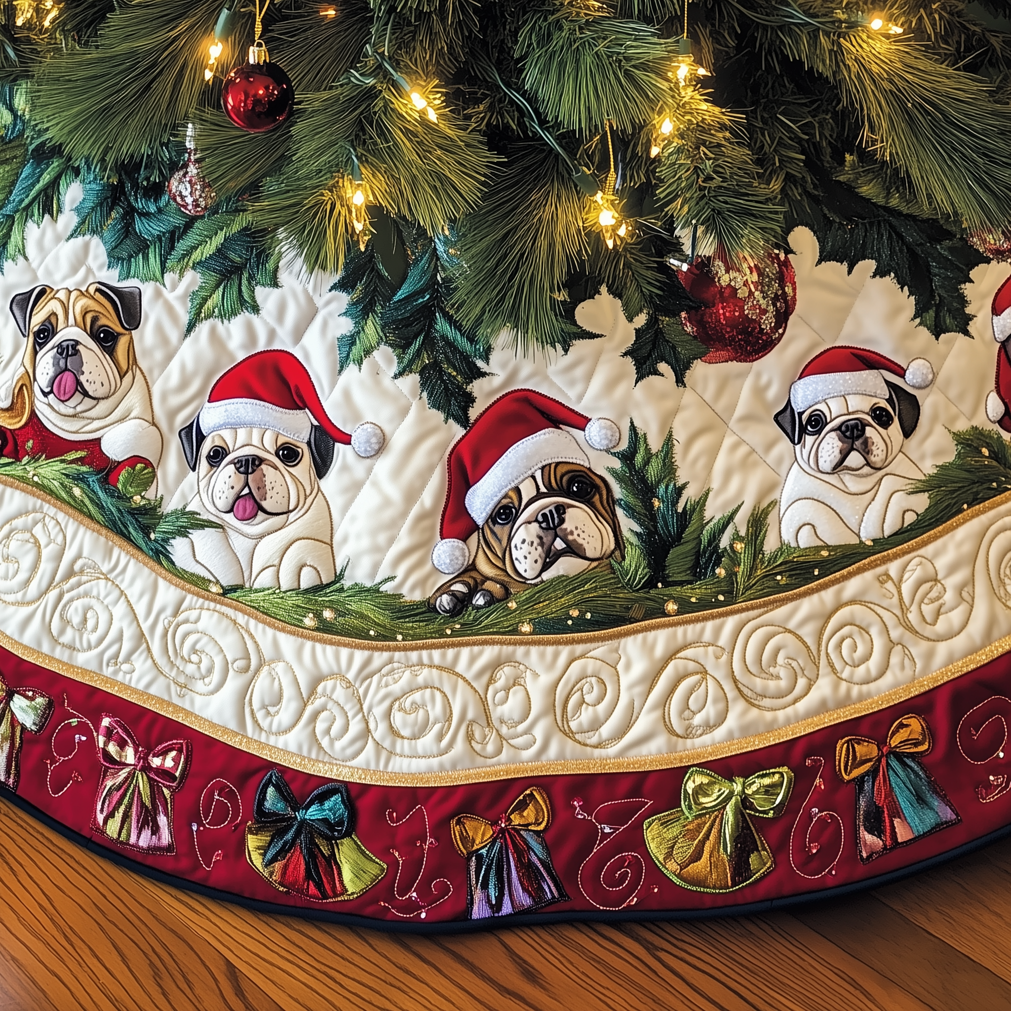 Festive English Bulldog Quilted Tree Skirt Best Tree Skirts Indoor Decorations British Bulldog Gifts For Him Her