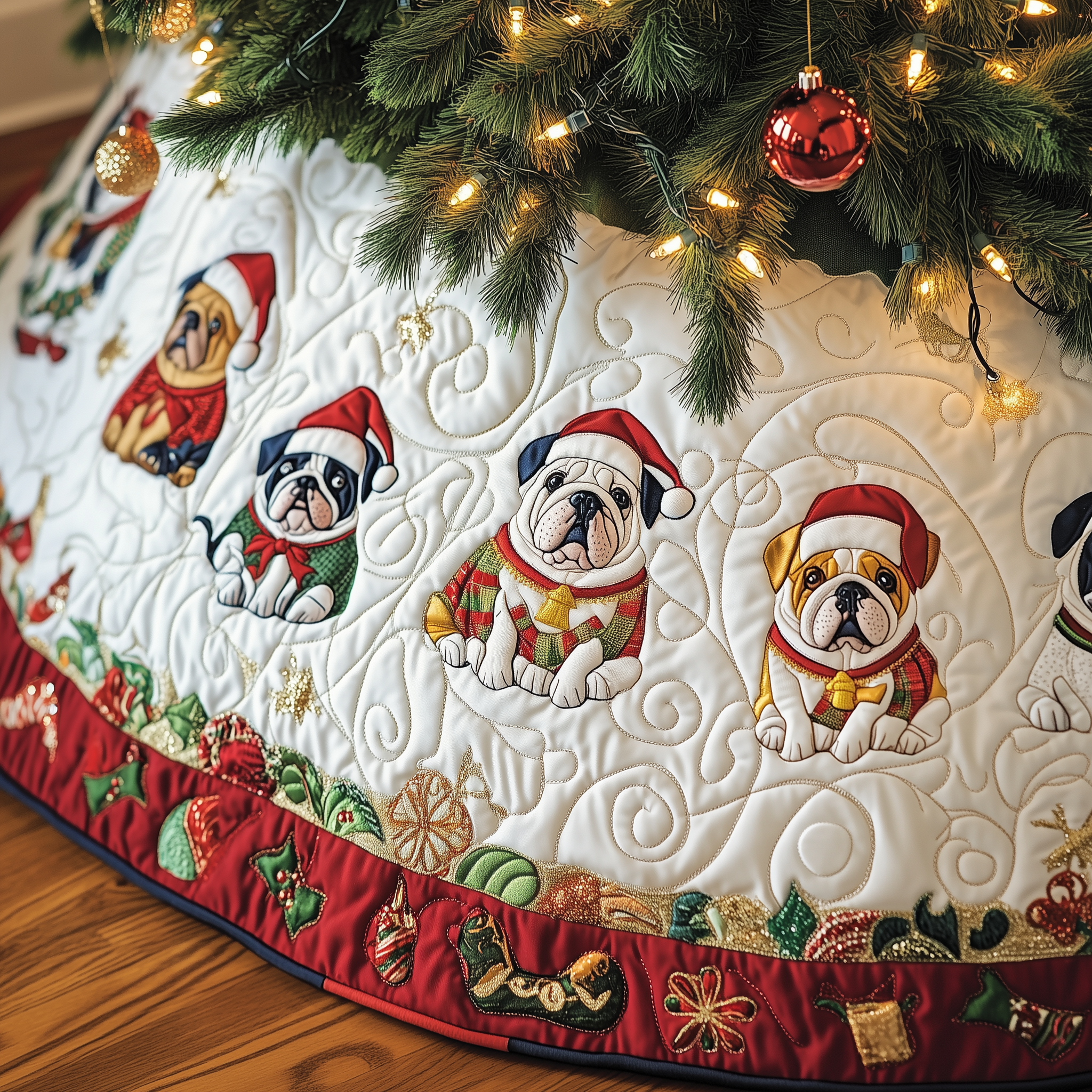 Festive English Bulldog Quilted Tree Skirt Memorable Graduation Gift Merch(1)