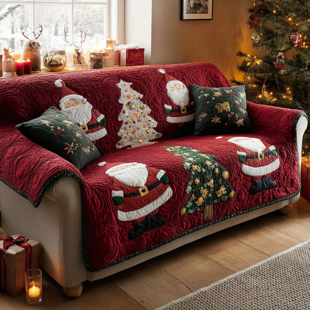 Festive Evergreen Quilted Sofa Cover Holiday Living Room Decor Best Friend Presents