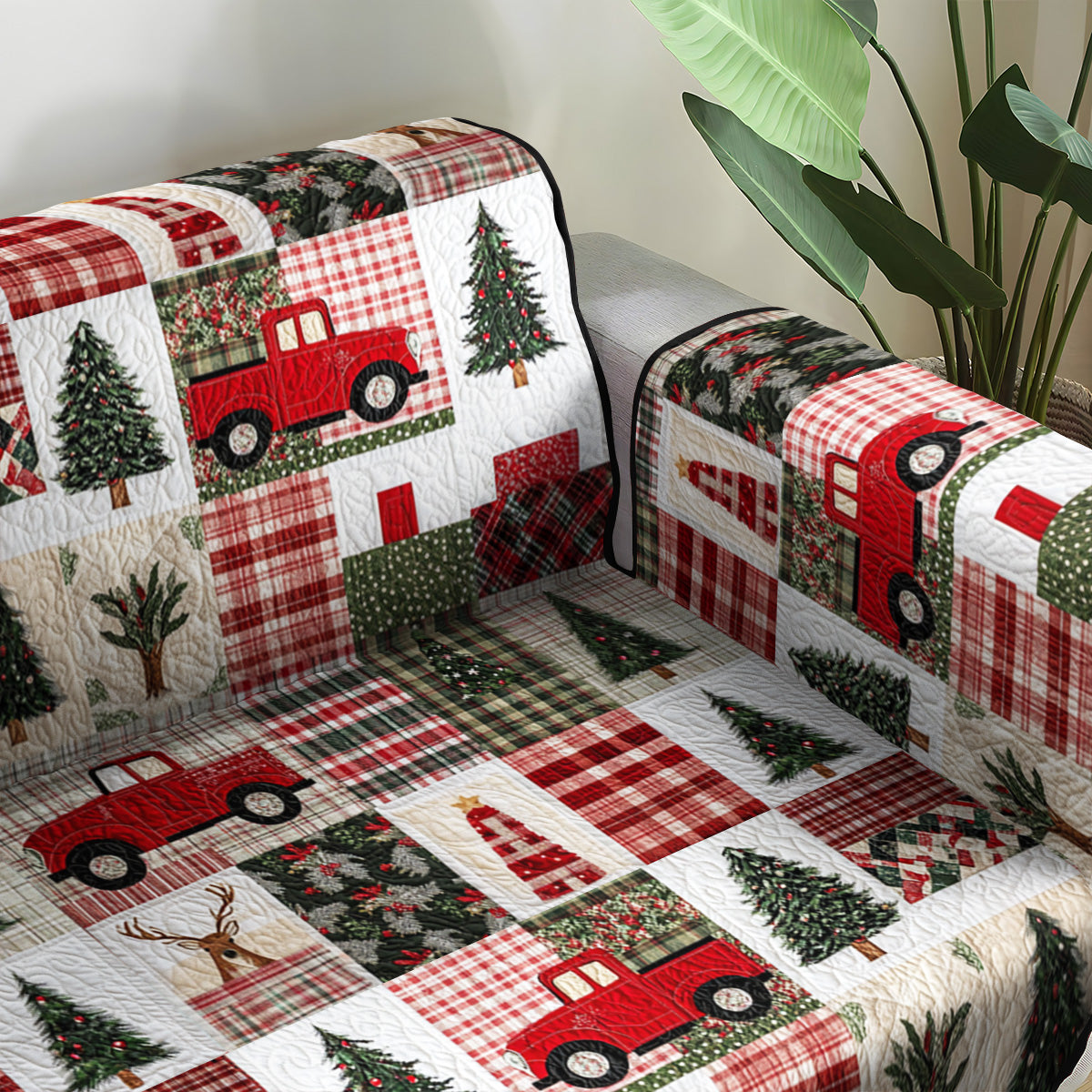 Festive Evergreen Quilted Sofa Cover Living Room Winter Decor Best Friend Birthday Gifts