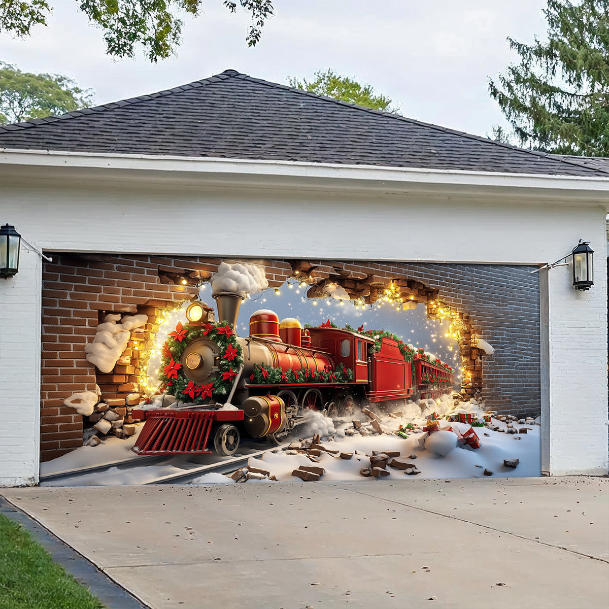 Festive Express Crash Christmas Garage Door Banner Outdoor Christmas Decorations Xmas Presents