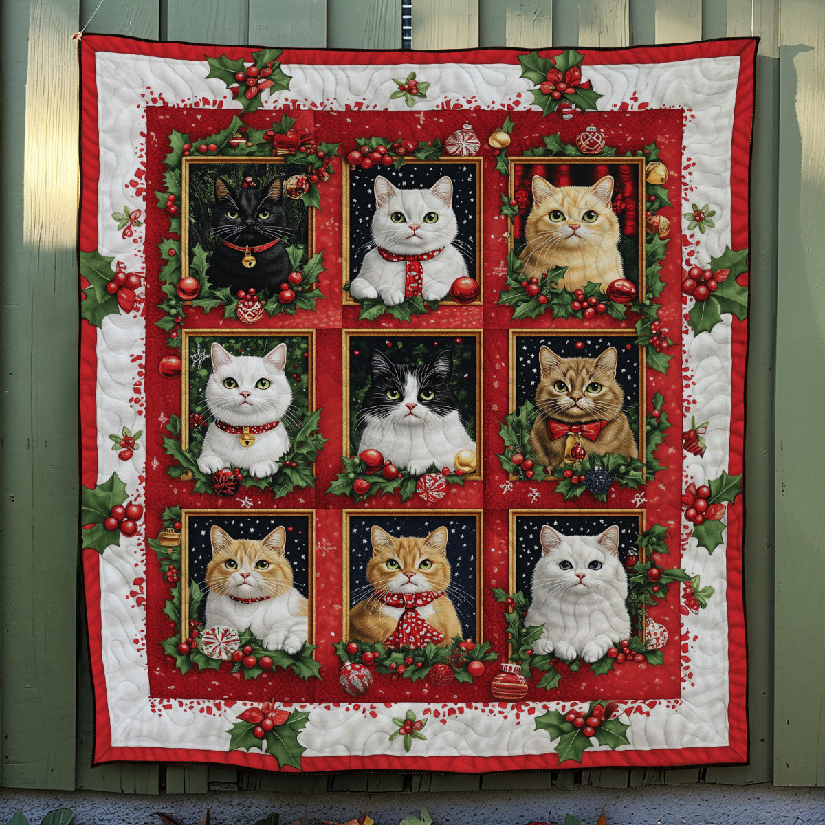 Festive Feline Cheer Quilted Blanket Best Gifts For Cat Lovers