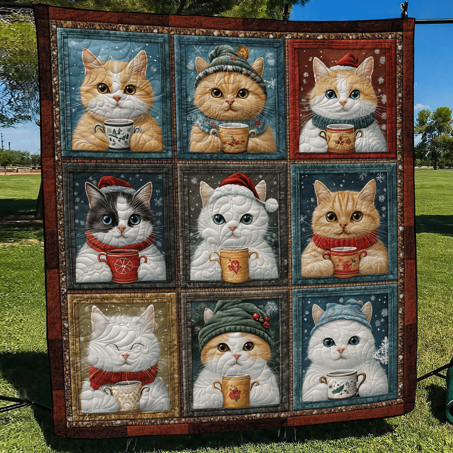 Festive Feline Cheer Quilted Blanket Gifts For Cat Owners