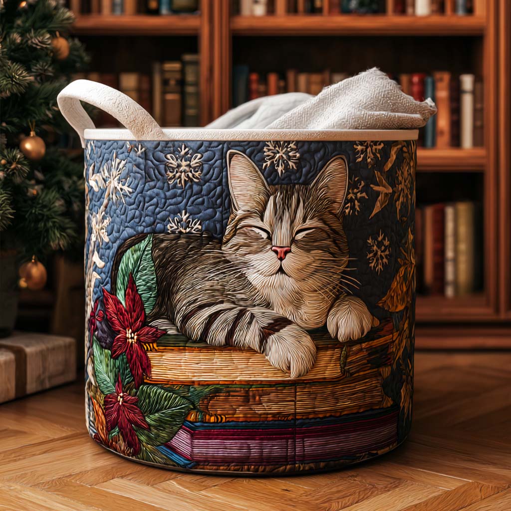 Festive Feline Quilted Laundry Basket Elegant Quilted Laundry Bin for Bedroom and Bathroom