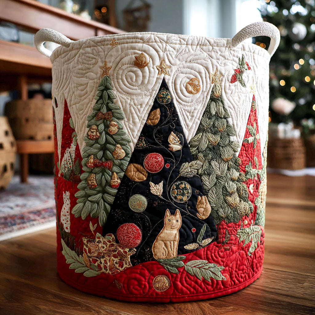 Festive Felines Quilted Laundry Basket Thoughtful Home Organization Gift for Loved Ones