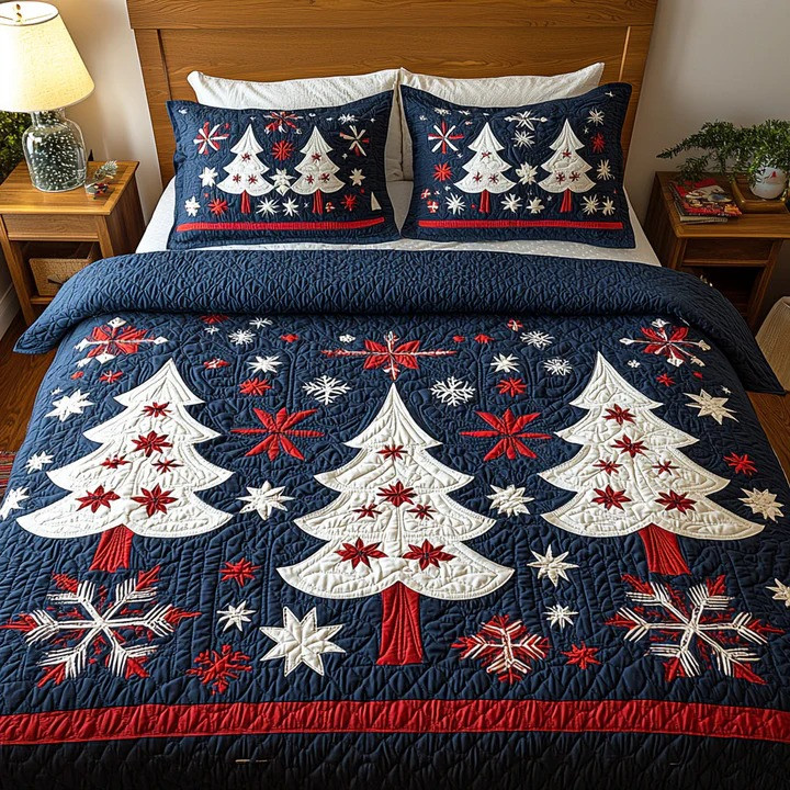 Festive Fir 3-Piece Quilted Bedding Set Christmas Pine Holiday Bedspread Best Xmas Gift Ideas