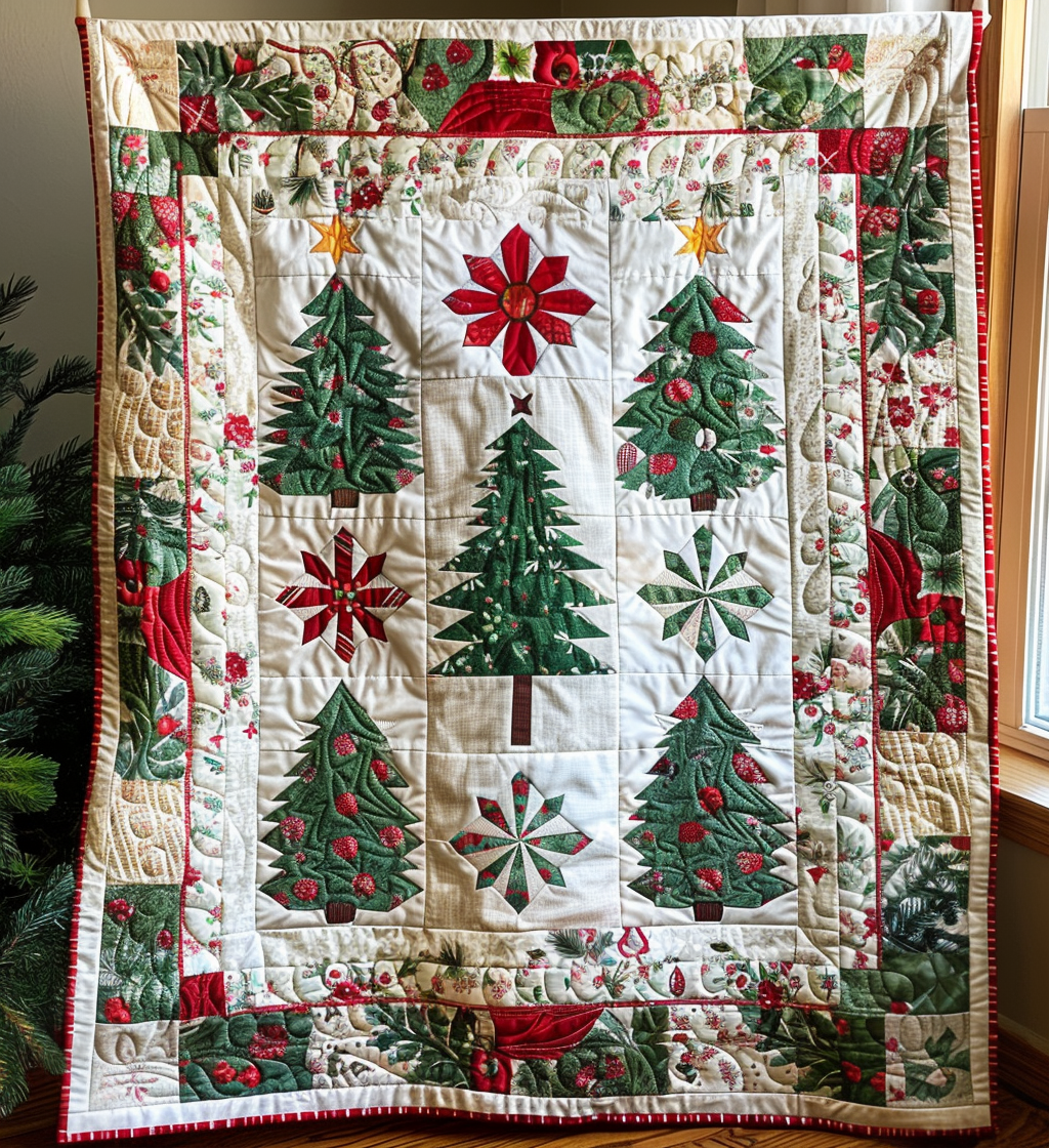 Festive Fir Quilted Blanket Mother In Law Christmas Gift