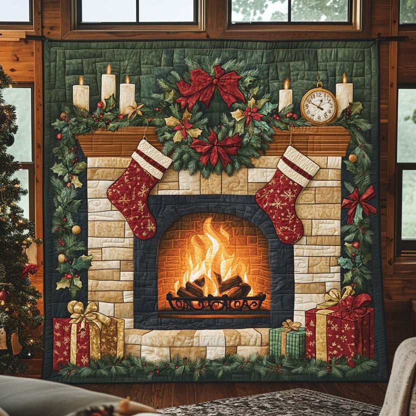 Festive Fireplace Quilt Luxury Quilt Blanket Gift for Elegant Interiors