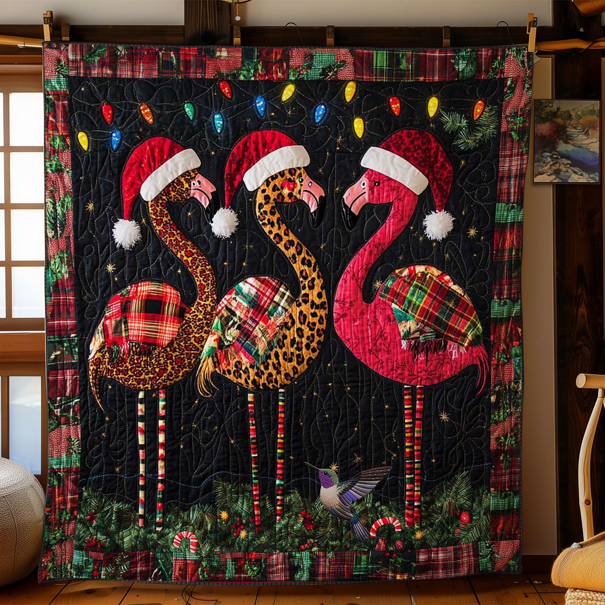 Festive Flamingo Patchwork Quilt Cozy Quilt Blanket for Winter Relaxation