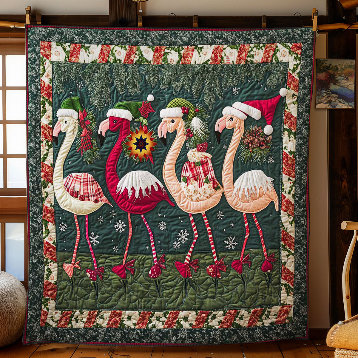 Festive Flamingos Quilt Perfect Holiday Gift for Blanket Lovers