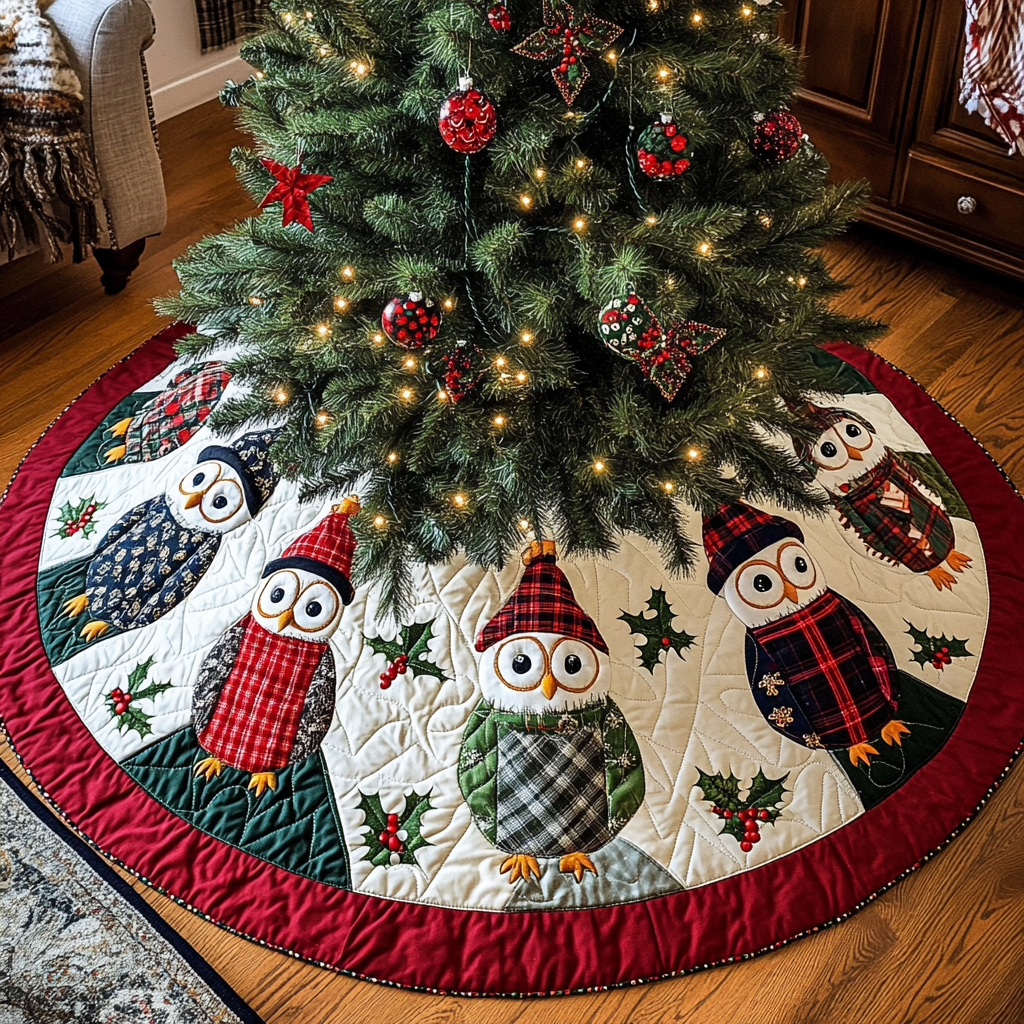 Festive Flock Christmas Quilted Tree Skirt Magical Christmas Tree Skirt to Impress Guests
