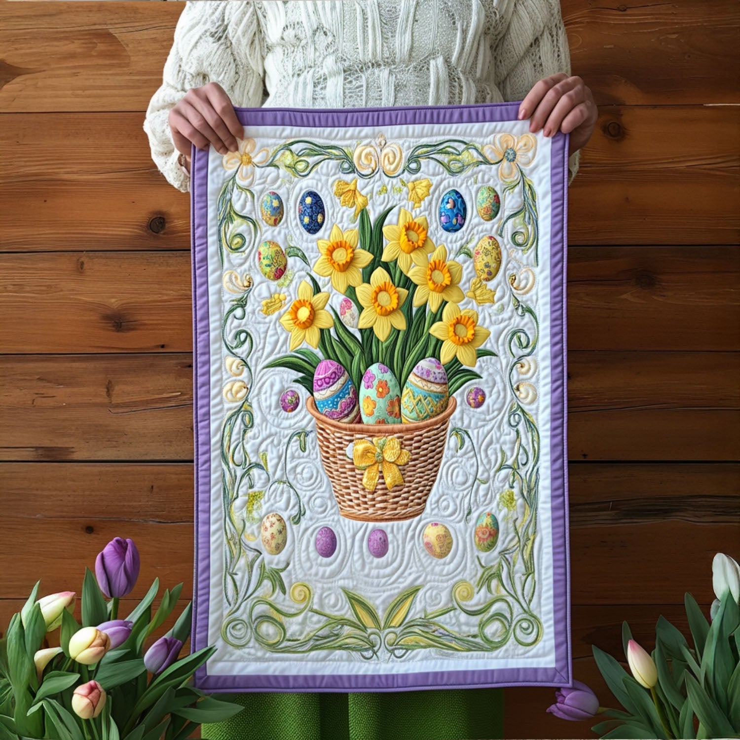 Festive Floral Eggscape Quilted Table Runner Easter Dinner Decor Gift Ideas For Mom