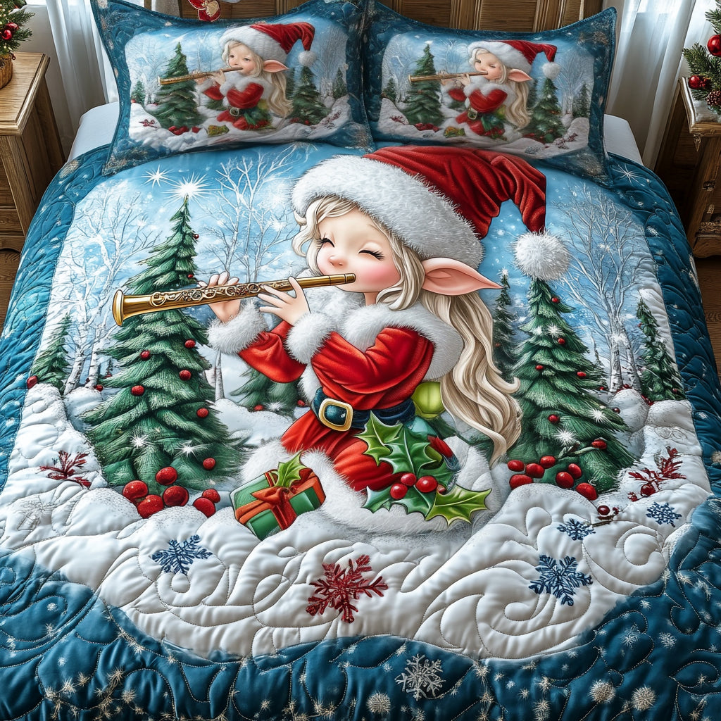 Festive Flute Elf Quilted Bedding Set Full Size Sheets Holiday Cheer Gift For Mom