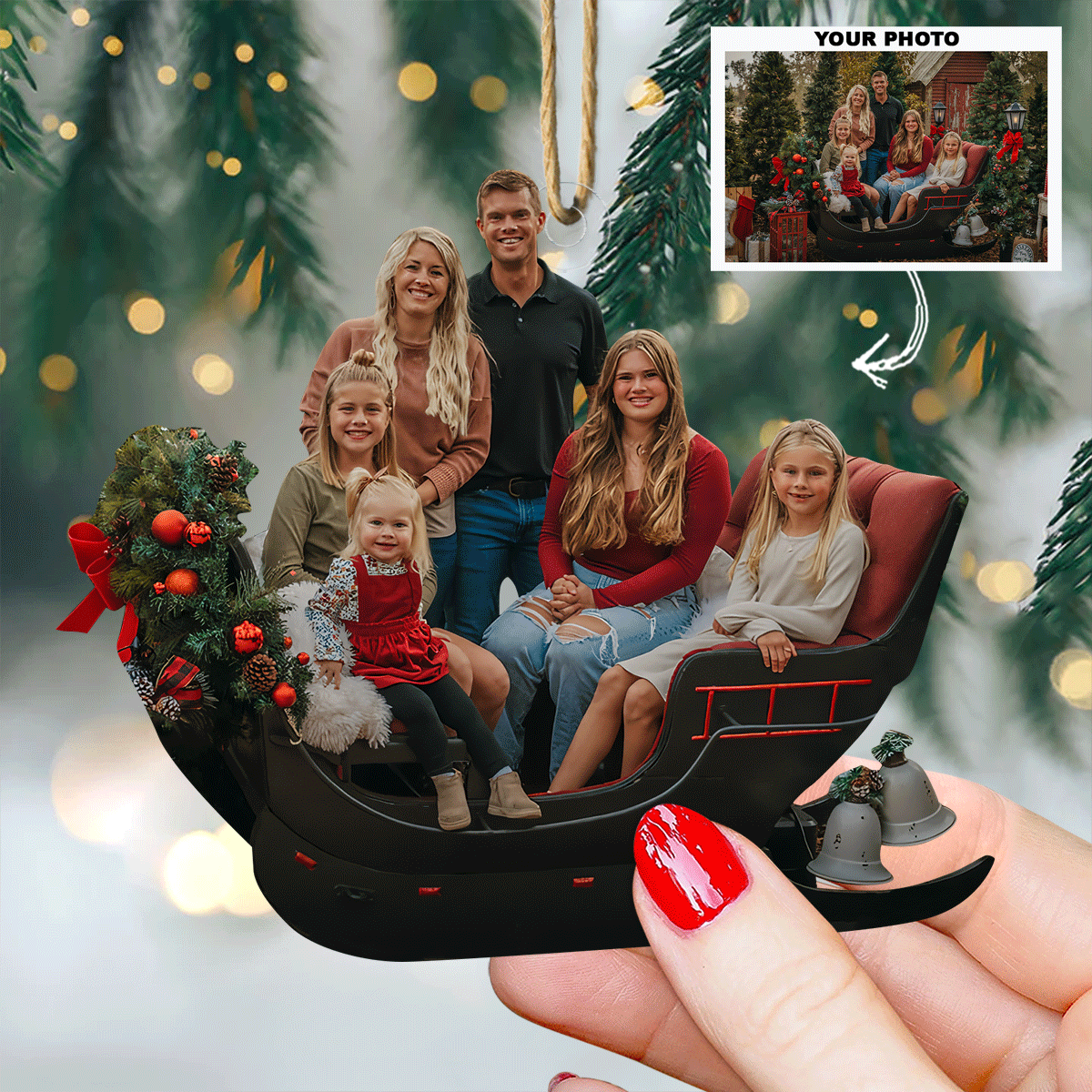 Festive Forest Family Personalized Photo Mica Ornament Christmas Gift For Family members