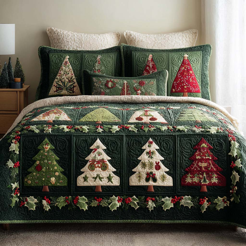 Festive Forest Quilted Bedding Set Holiday Duvet Covers Good Family Gifts For Christmas