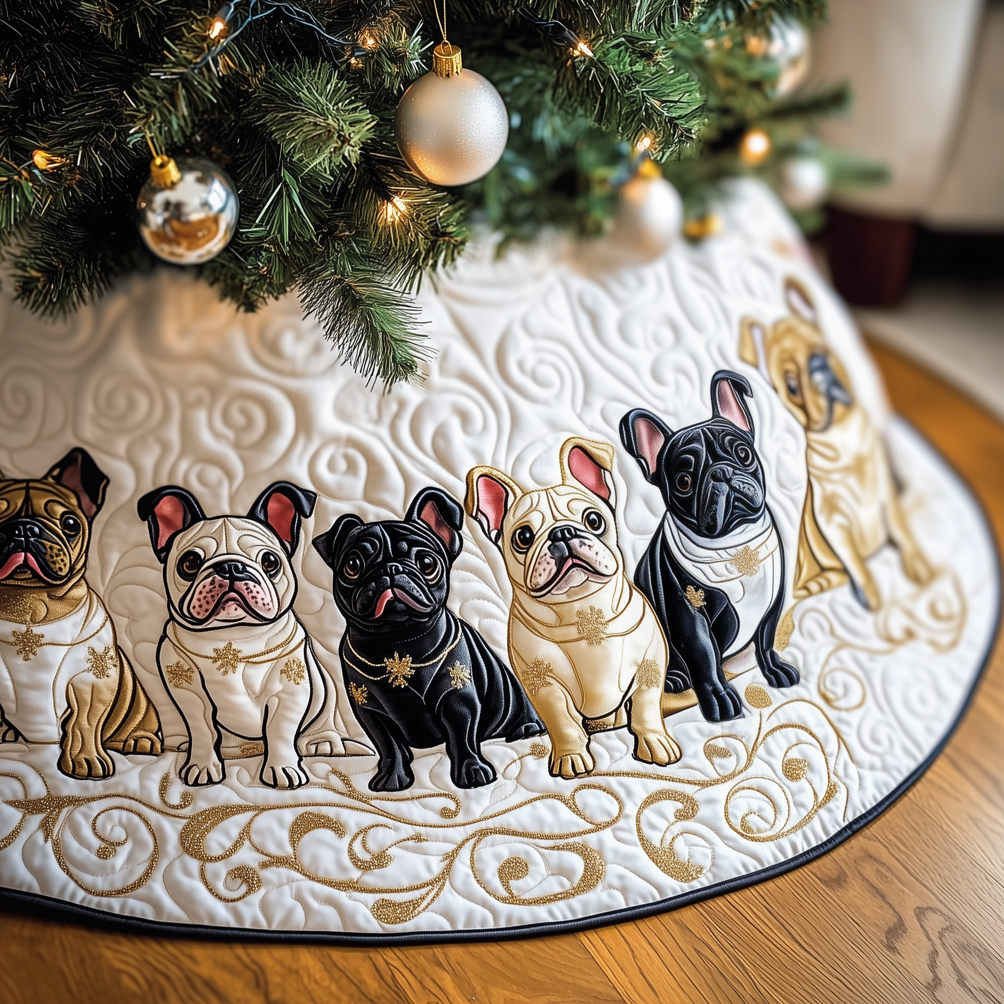 Festive French Bulldog Quilted Tree Skirt Festive Tree Skirt Gift Choice
