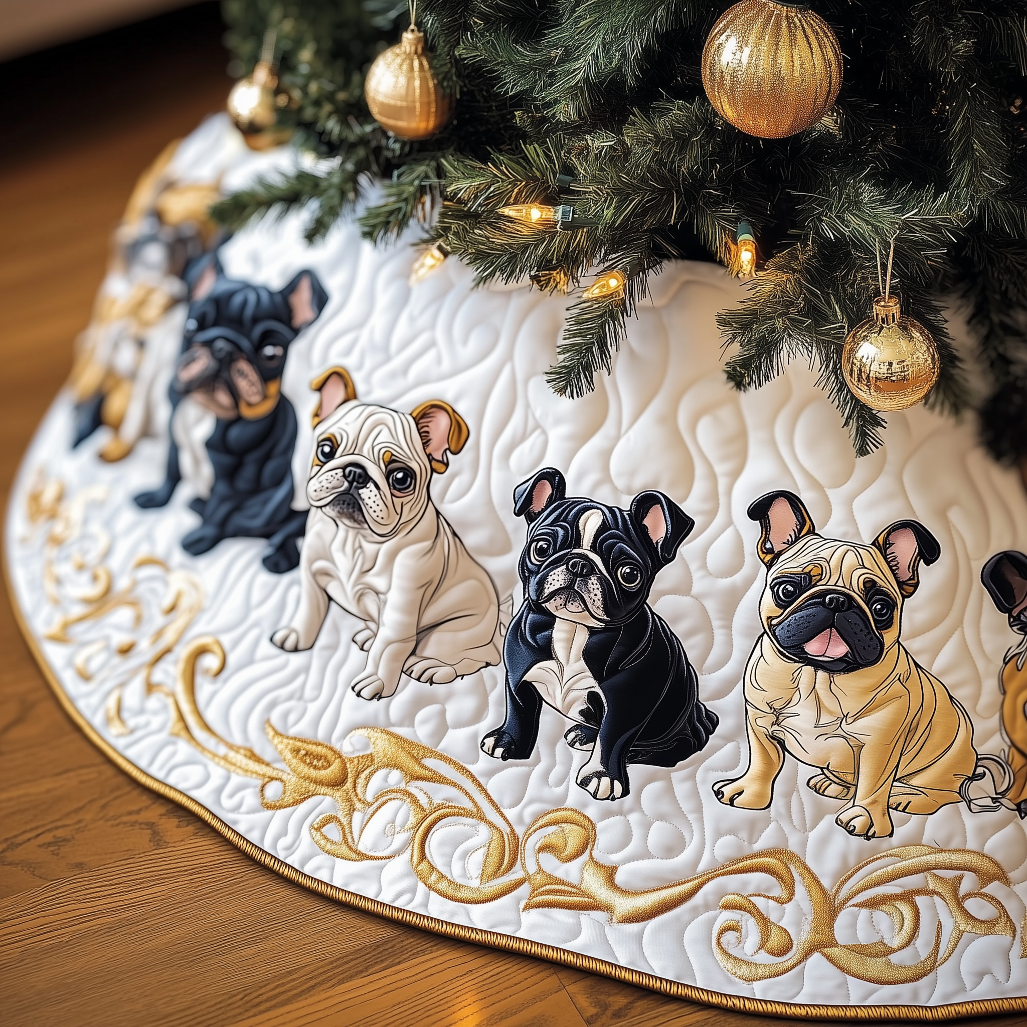 Festive French Bulldog Quilted Tree Skirt Holiday Decoration French Bulldog Items Gifts